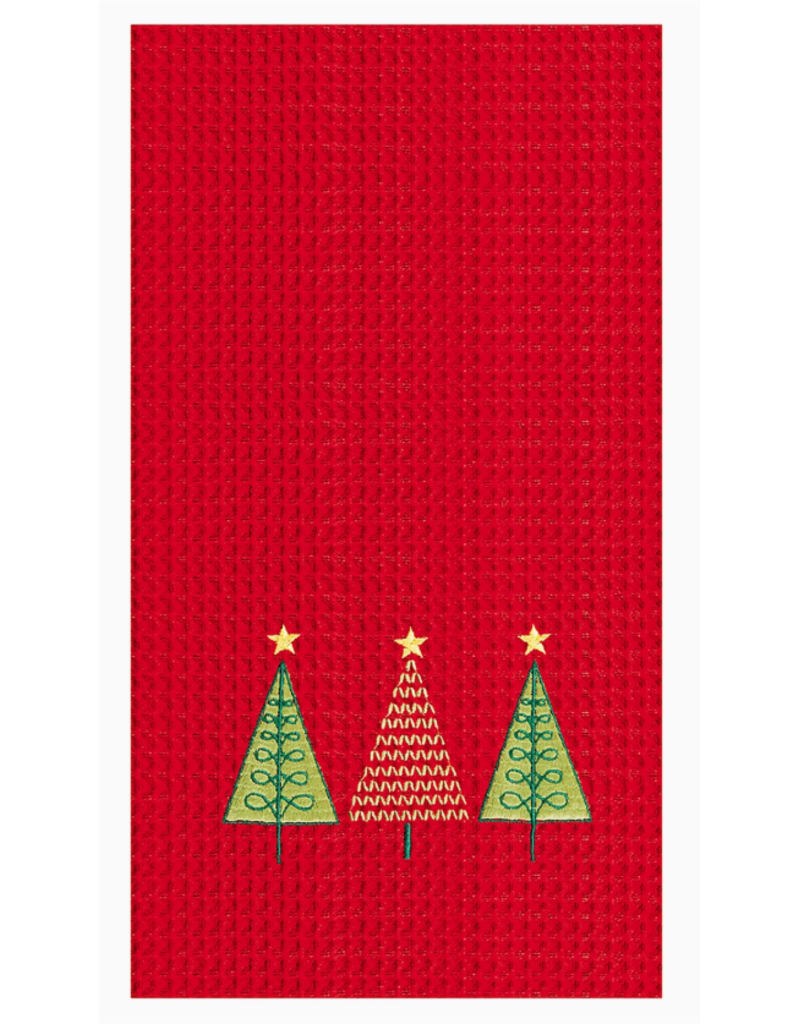 C and F Home Holiday Dish Towel, Tree Trio, RED waffle weave