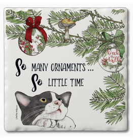 Holiday Absorbent Stone Coaster, So Many Ornaments Cat