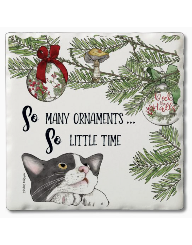 Holiday Absorbent Stone Coaster, So Many Ornaments Cat