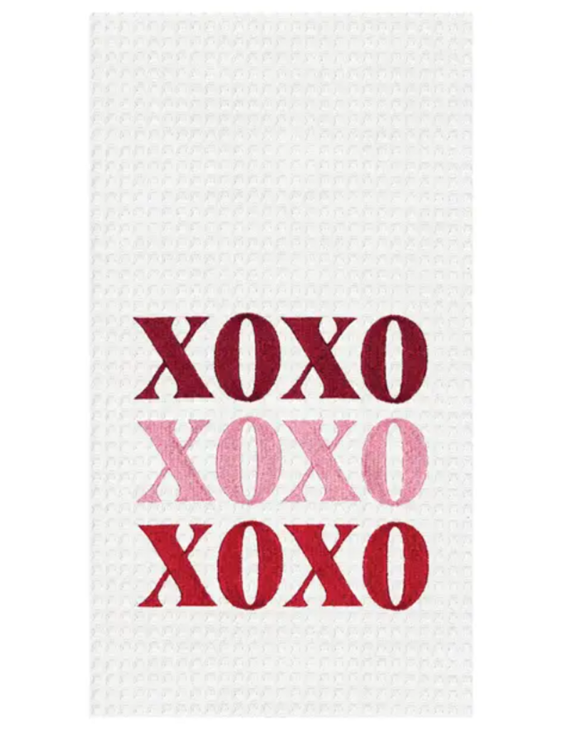 C and F Home Valentine Towel, XOXO, waffle weave disc