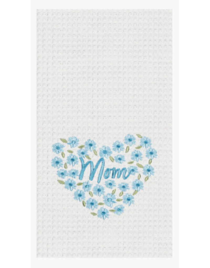 C and F Home Mother's Day Towel, Mom Blue Floral, waffle weave