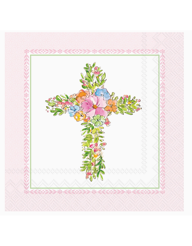 Boston International Easter Cocktail Napkins, Floral Cross, 20x