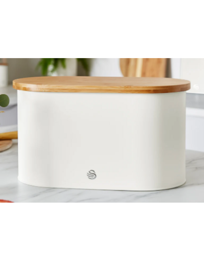SWAN Nordic Bread Box with Bamboo Cutting Board Lid, cream