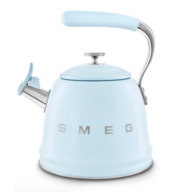 SMEG Retro Style Whistling Tea Kettle, 2.4qt, pastel blue