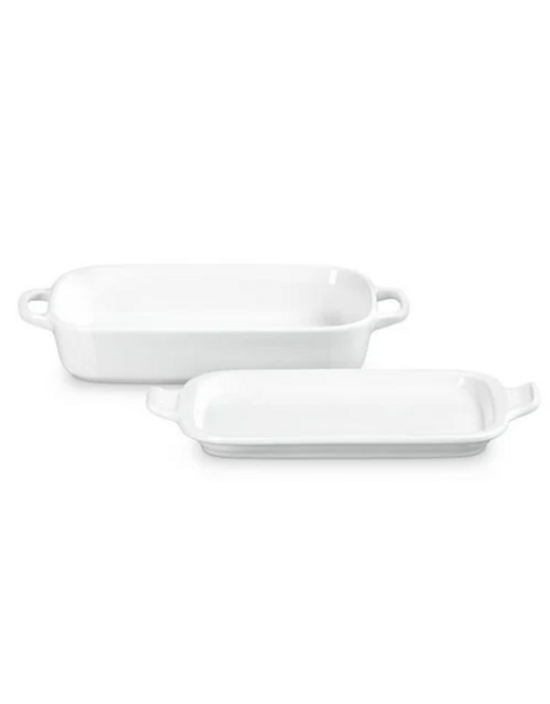 Le Creuset Stoneware Rectangular Casserole with PLATTER LID White 3Qt 14.75x9*
