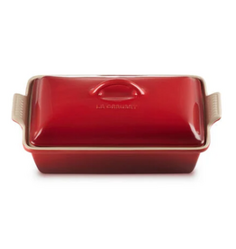 Le Creuset Stoneware Heritage Rectangular Covered Casserole, Cerise Red 4qt*