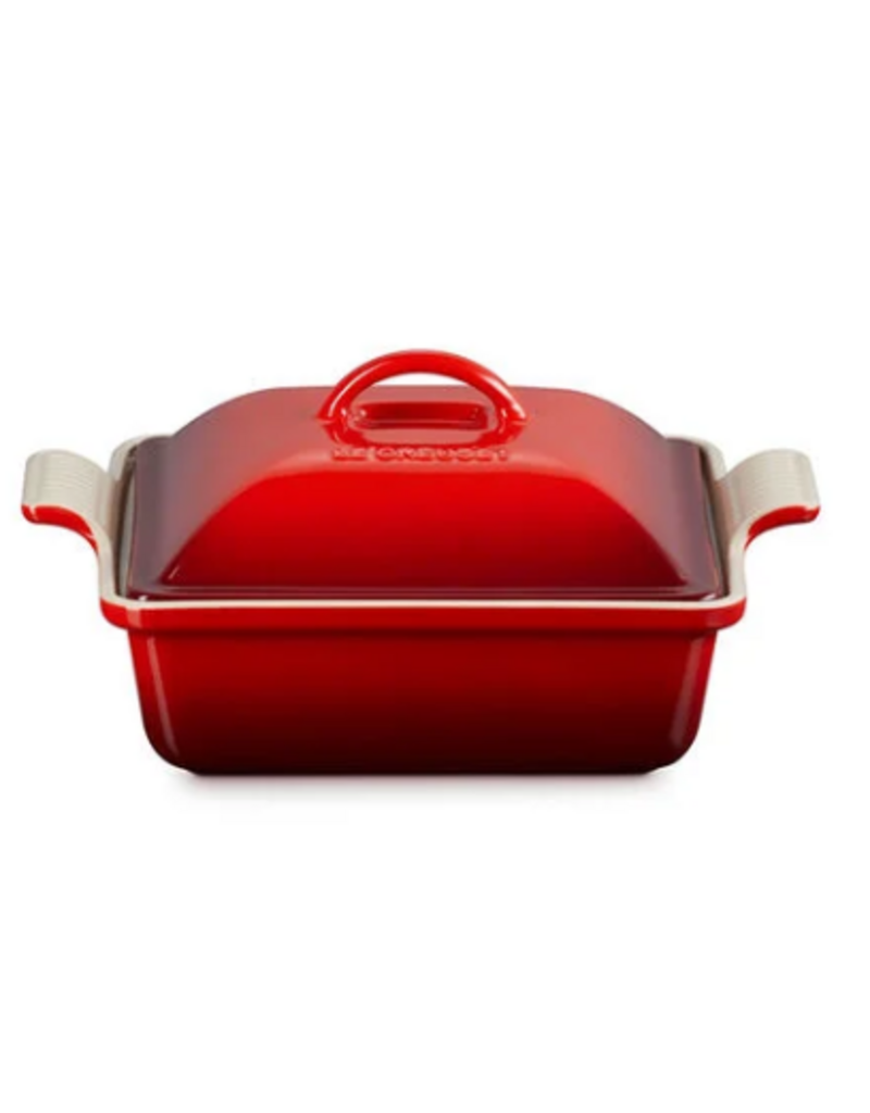 Le Creuset Stoneware Heritage Covered Square Casserole - Cerise Red 2.5qt 9''*
