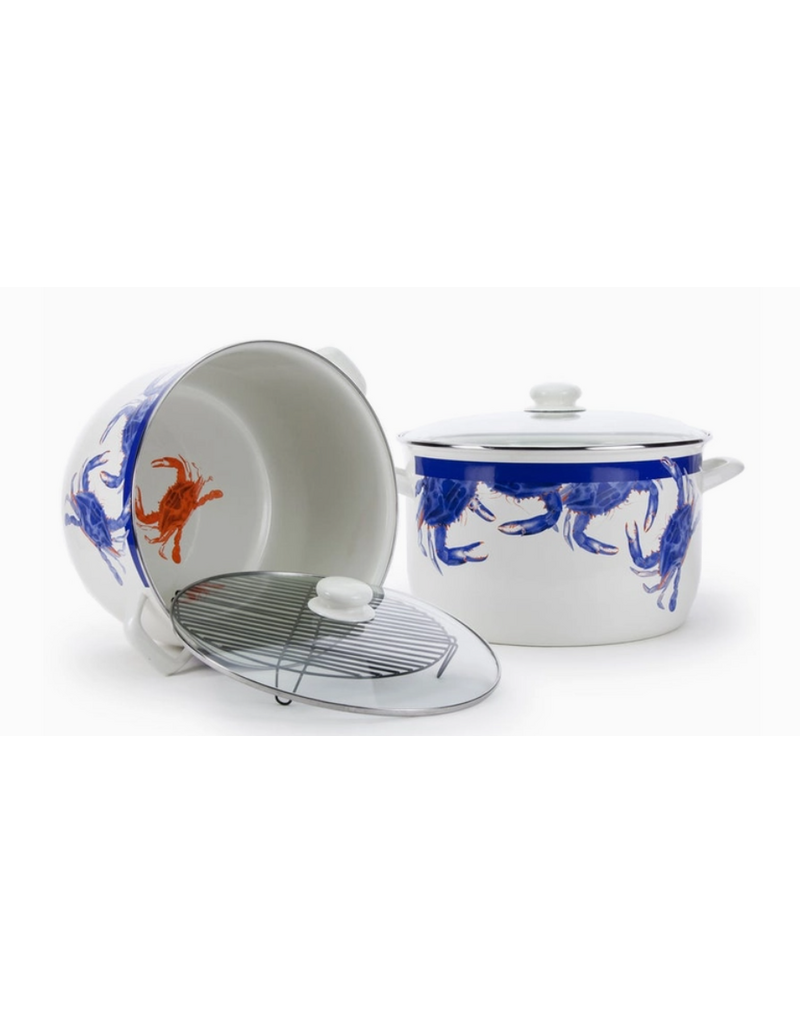 Golden Rabbit Blue Crab Stockpot, 18qt, Enamelware