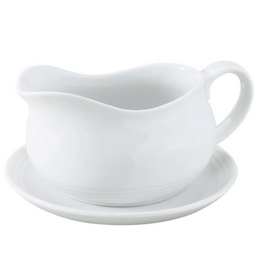 Harold Imports White Porcelain Gravy Boat with 7" Saucer, 24oz