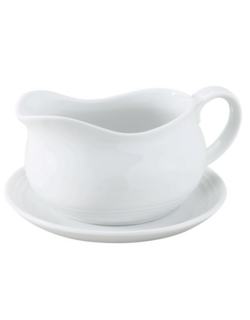 Harold Imports White Porcelain Gravy Boat with 7" Saucer, 24oz