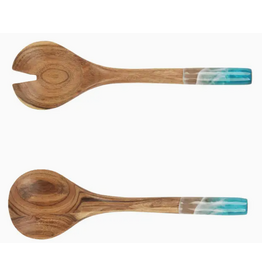C and F Home Coastal Wave Acacia Wood Salad Serving Utensils