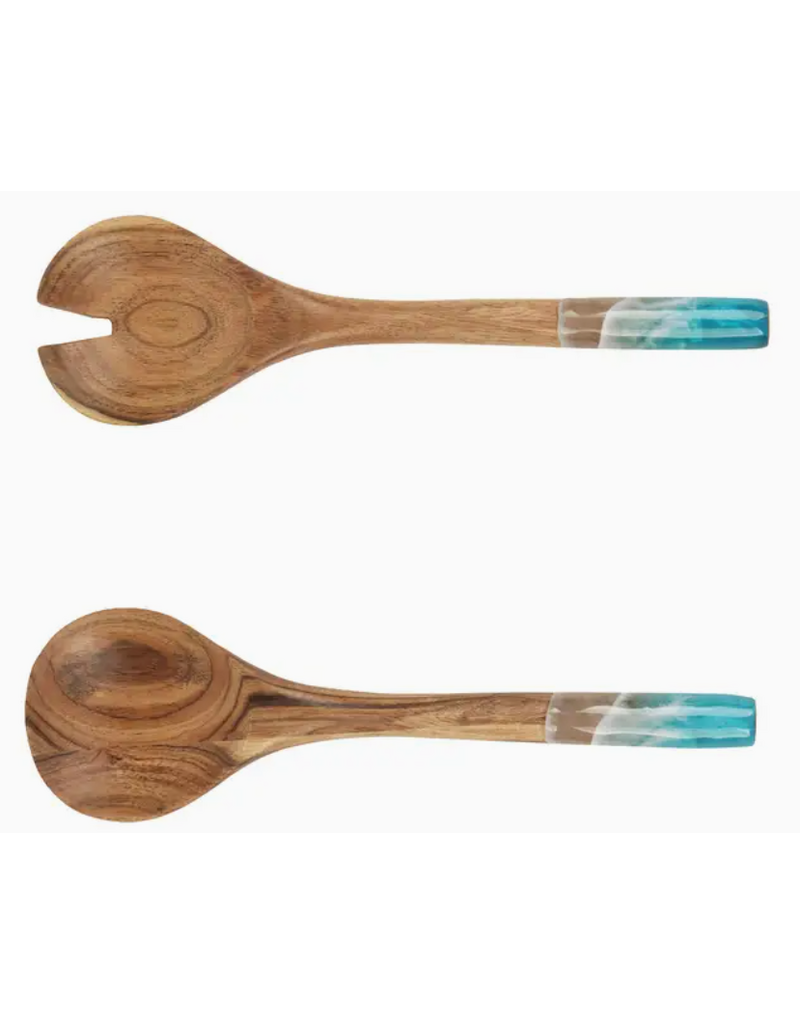 C and F Home Coastal Wave Acacia Wood Salad Serving Utensils