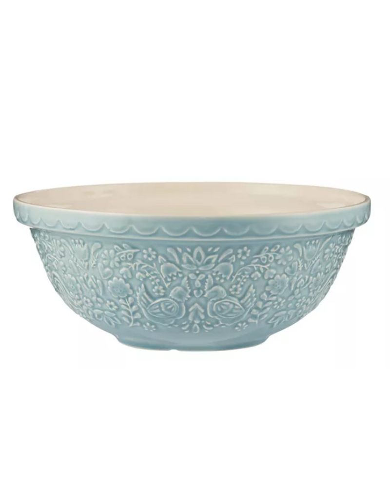 Mason Cash Ceramic S18 Mixing Bowl 11", *Home to Roost BIRDS * lt blue-micr and dish safe