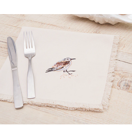Rightside Design Embroidered SANDPIPER Cotton Napkins, Set of 4, cream