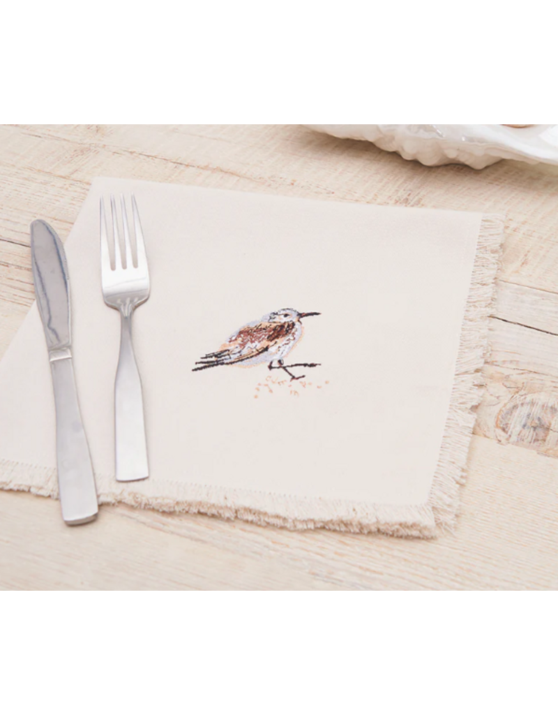 Rightside Design Embroidered SANDPIPER Cotton Napkins, Set of 4, cream