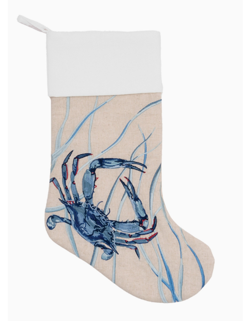 Rightside Design Holiday Blue Crab Embroidered Linen Christmas Stocking