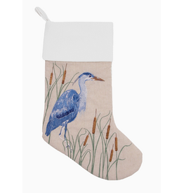 Rightside Design Holiday Blue Heron Embroidered Linen Christmas Stocking