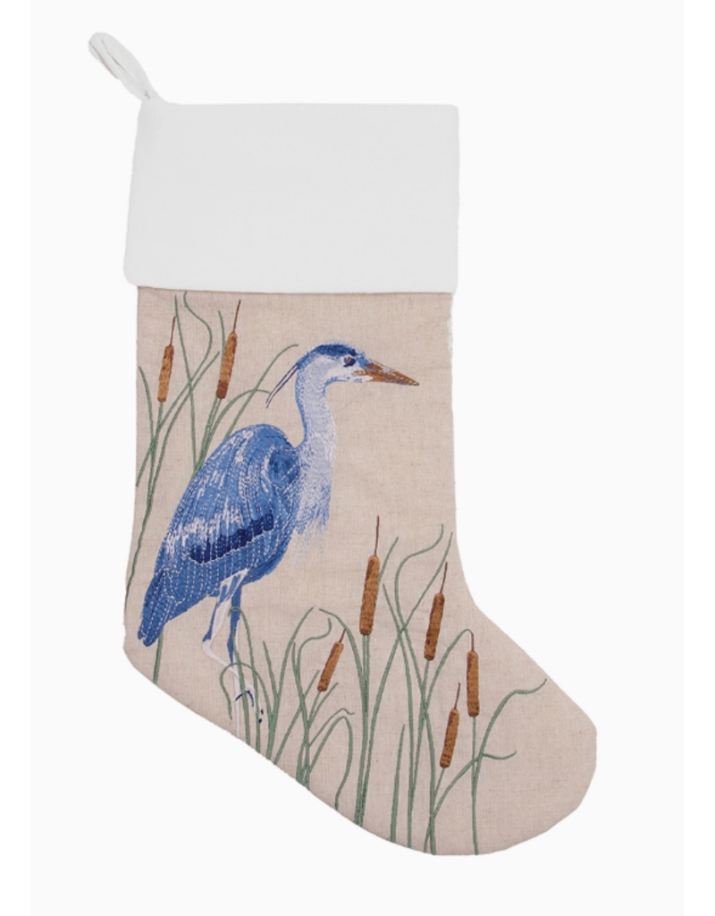 Rightside Design Holiday Blue Heron Embroidered Linen Christmas Stocking