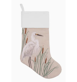 Rightside Design Holiday White Egret Embroidered Linen Christmas Stocking