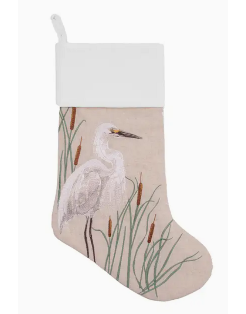 Rightside Design Holiday White Egret Embroidered Linen Christmas Stocking