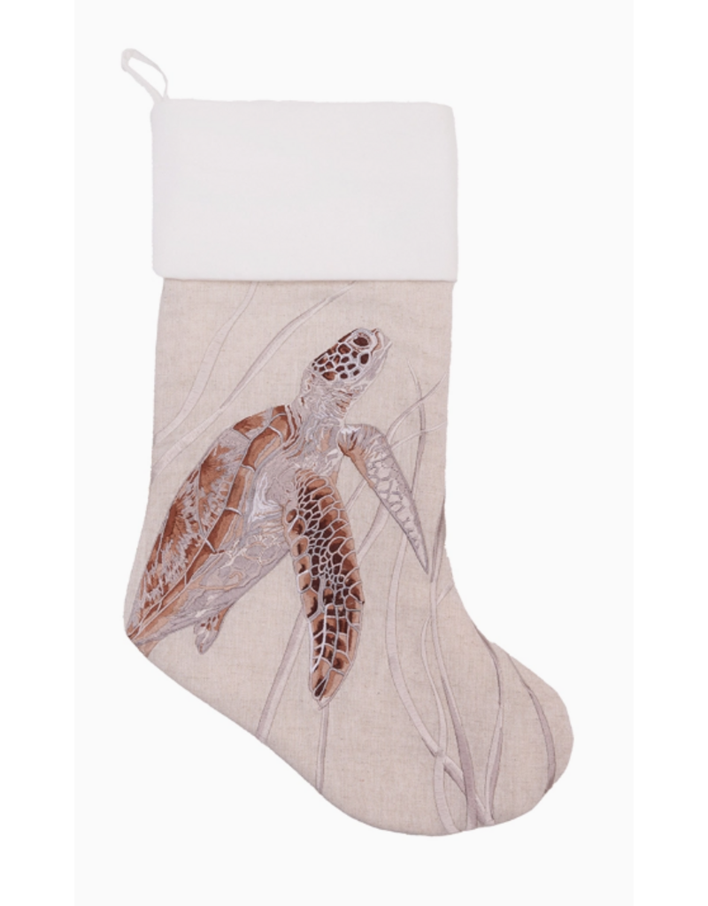 Rightside Design Holiday Sea Turtle Embroidered Linen Christmas Stocking