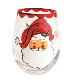 Mudpie Holiday Painted Stemless Wine Glass, Santa