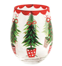Mudpie Holiday Painted Stemless Wine Glass, Christmas Tree