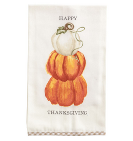 Mudpie Fall Gingham Towel, Stacked Pumpkins, Happy Thx