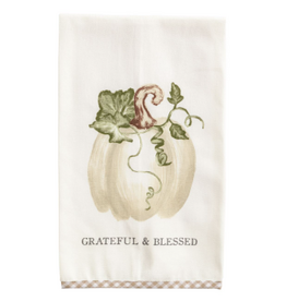 Mudpie Fall Gingham Towel, White Pumpkin, Grateful Blessed