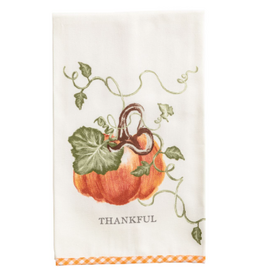 Mudpie Fall Gingham Towel, Orange Pumkin, Thankful