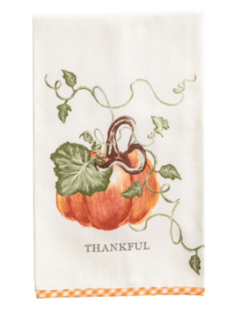 Mudpie Fall Gingham Towel, Orange Pumkin, Thankful