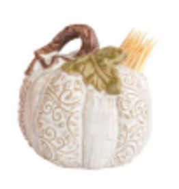 Mudpie Fall Toothpick Holder Set, White Pumpkin, 2"