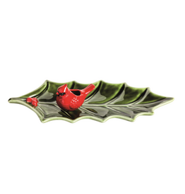 Mudpie Holiday HOLLY SHAPE Tray & Cardinal Toothpick Caddy, 11x5
