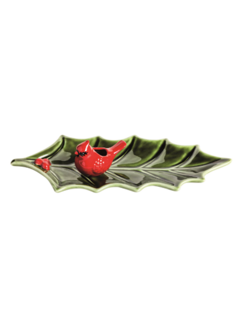 Mudpie Holiday HOLLY SHAPE Tray & Cardinal Toothpick Caddy, 11x5