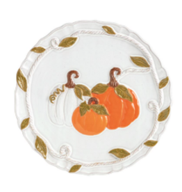 Mudpie Fall Platter, 3 Pumpkins and Leaves, 13"