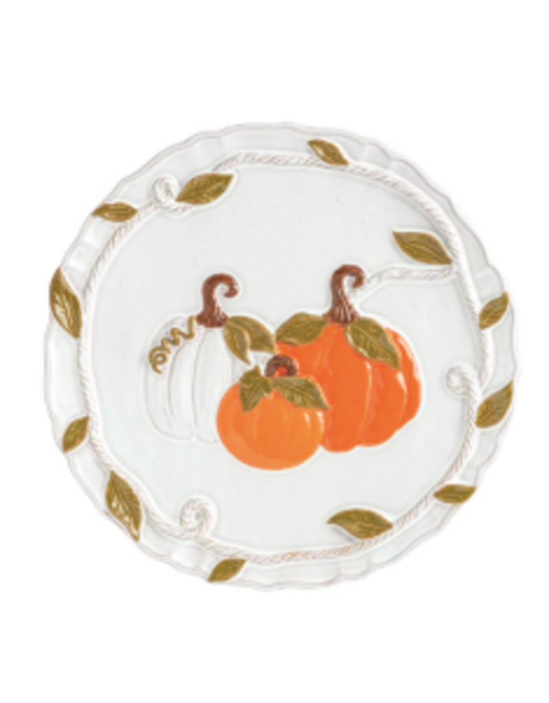 Mudpie Fall Platter, 3 Pumpkins and Leaves, 13"