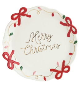 Mudpie Holiday Merry Christmas Bow Platter, 13"