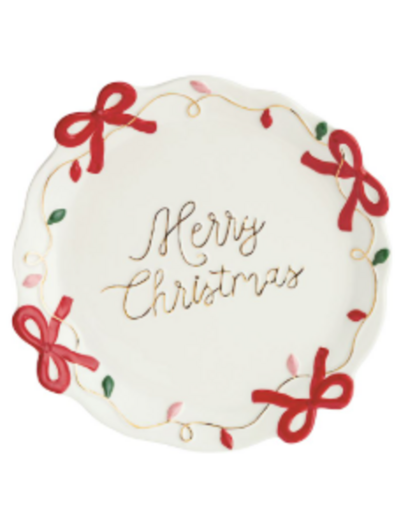 Mudpie Holiday Merry Christmas Bow Platter, 13"