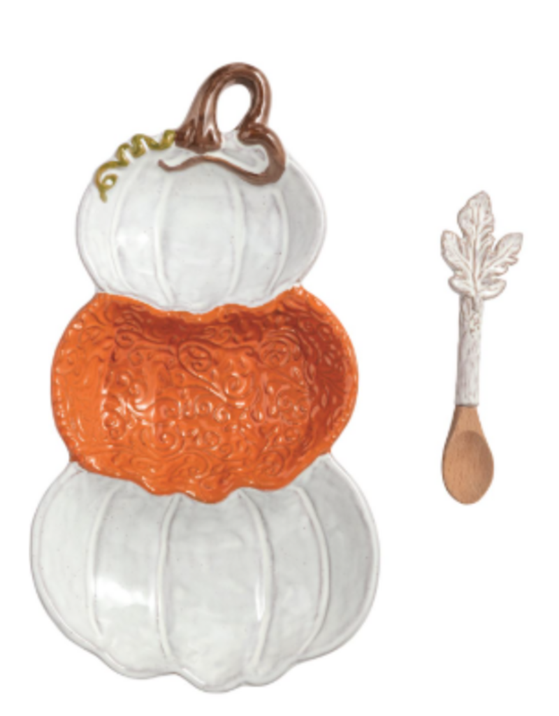 Mudpie Fall Stacked Pumpkin Triple Tray and Spoon, 11x6