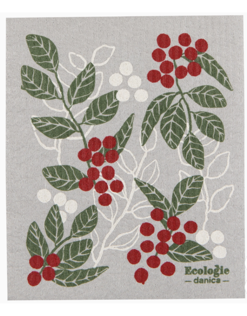 Now Designs Holiday Swedish Dish Cloth Merry Berry, gray