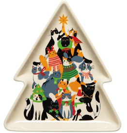Now Designs Holiday Dish, Kitty Cat Carol, Tree Shape, 8"