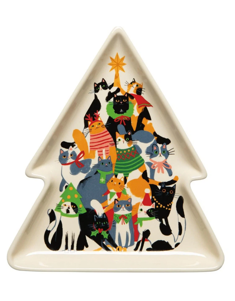 Now Designs Holiday Dish, Kitty Cat Carol, Tree Shape, 8"