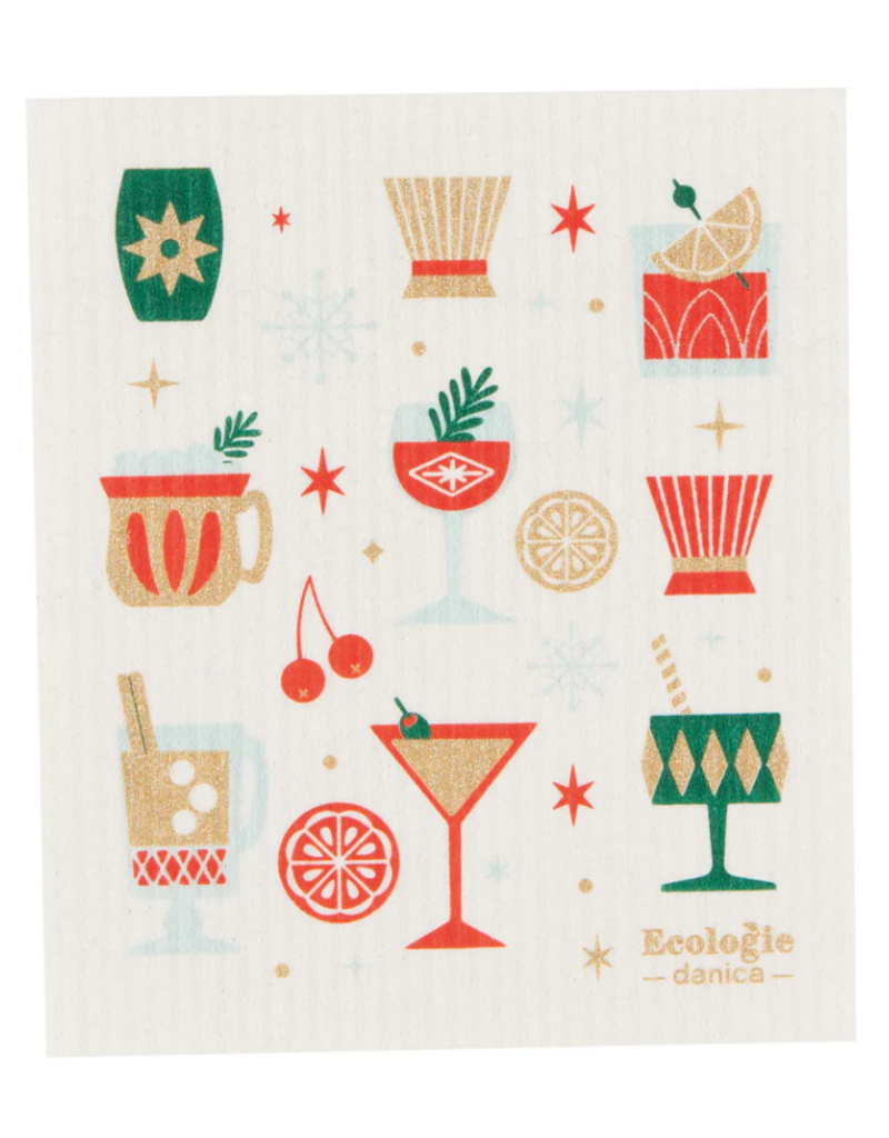Now Designs Holiday Swedish Dish Cloth Cocktail Spirits Bright