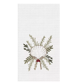 C and F Home Holiday Dish Towel, Coastal Tidings Scallop Shell, waffle weave