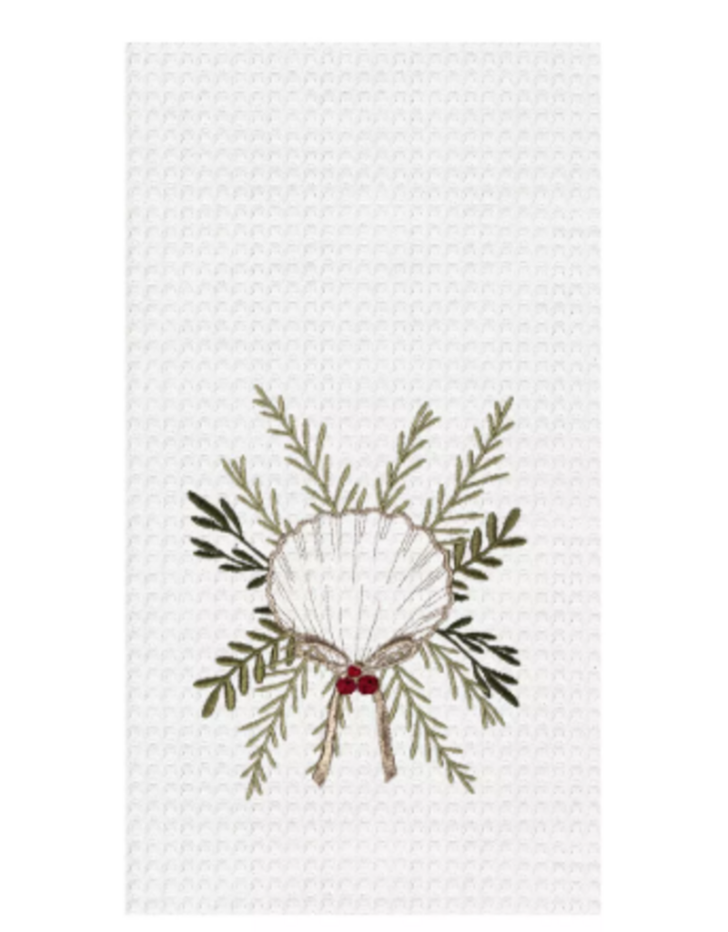 C and F Home Holiday Dish Towel, Coastal Tidings Scallop Shell, waffle weave