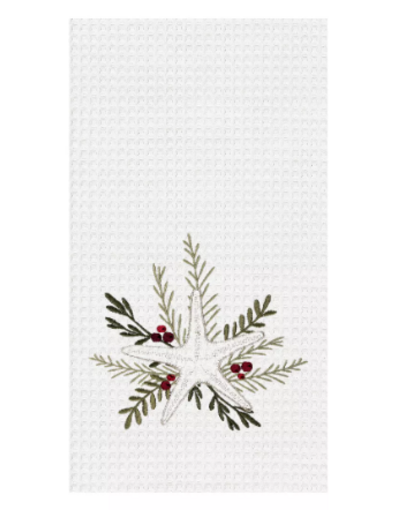 C and F Home Holiday Dish Towel, Coastal Tidings Starfish, waffle weave