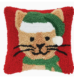 C and F Home Holiday Pillow, Christmas Kitty, hooked, 8x8