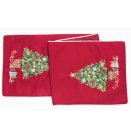 C and F Home Holiday Table Runner, Holiday Tree, RED 14x72