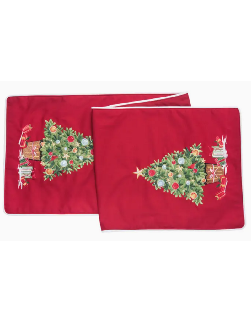 C and F Home Holiday Table Runner, Holiday Tree, RED 14x72
