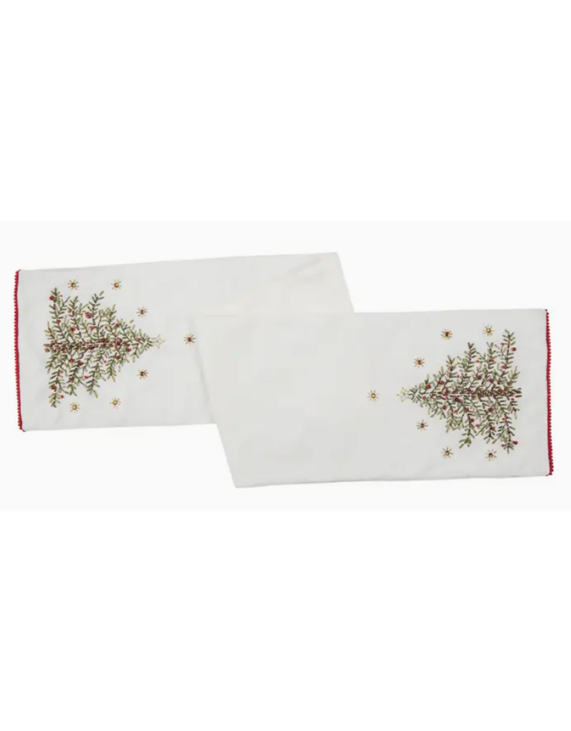 C and F Home Holiday Table Runner, Christmas Tree, WHITE 14x72